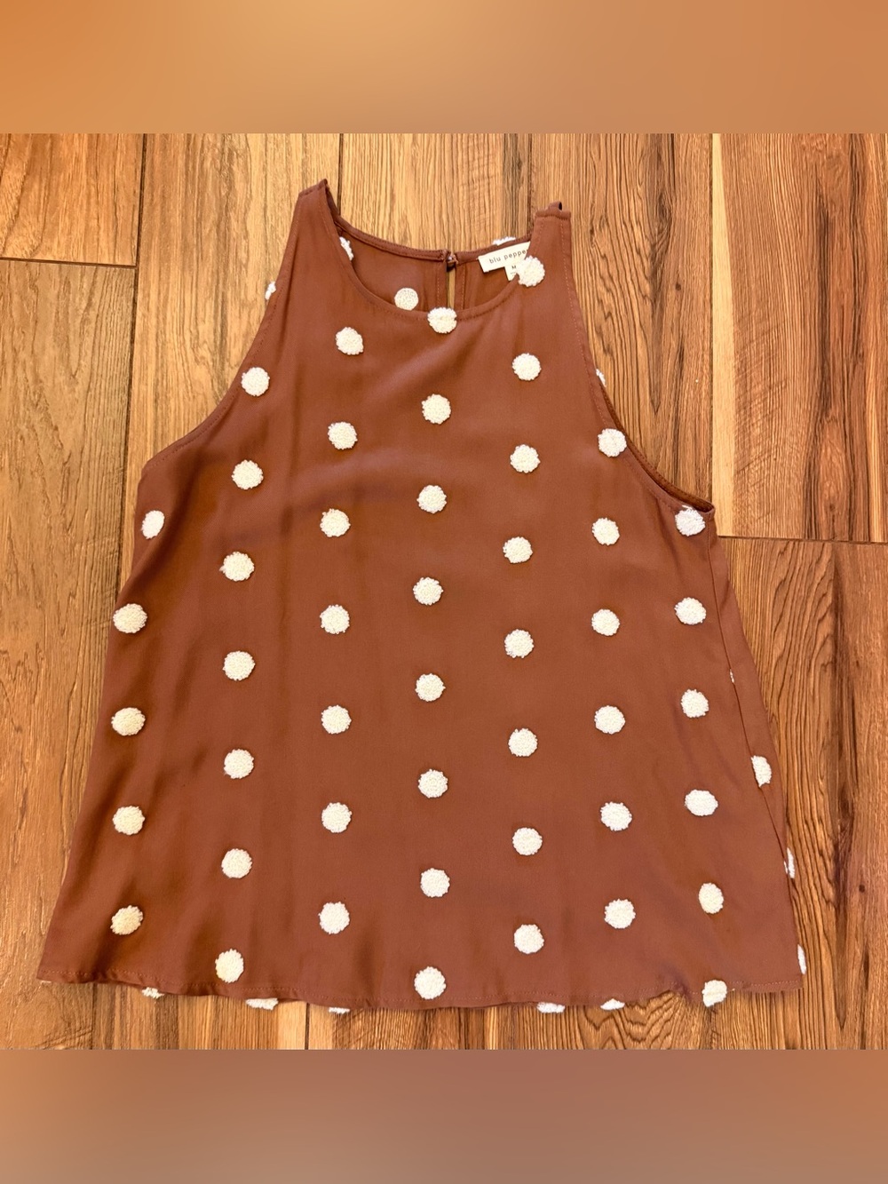 Blu Pepper Brown Tank with White Pom Dots